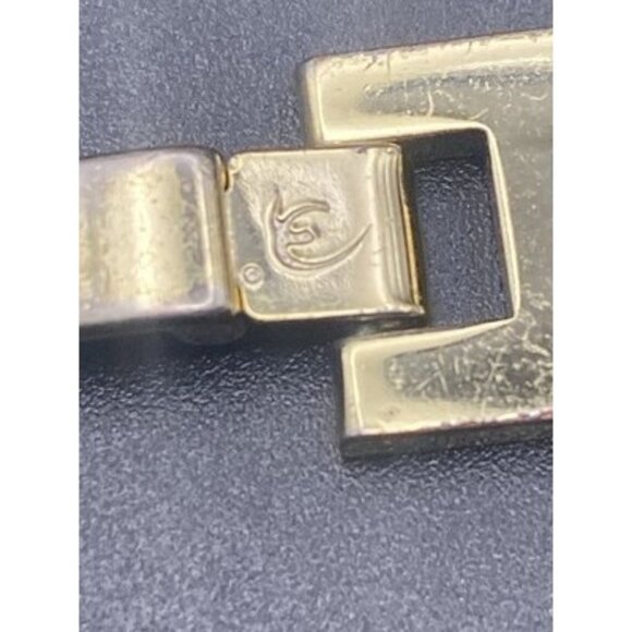 Vintage Gold Plated Link ID Bracelet Etched Fish Floral Signed LC Unisex 7.5x.5" - Picture 14 of 14